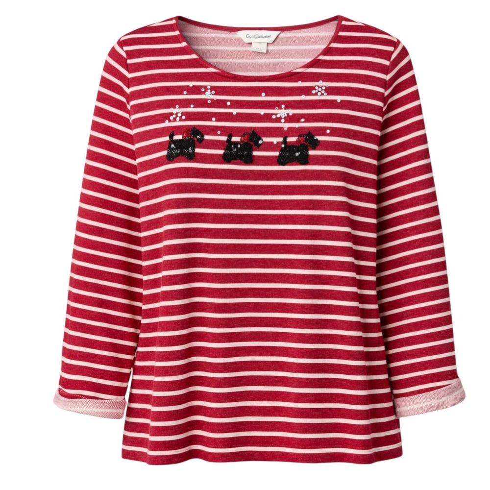 CJ Banks Festive Cottagecore Stripe Top Women 2X Holiday Cozy Chic Grandma Chic